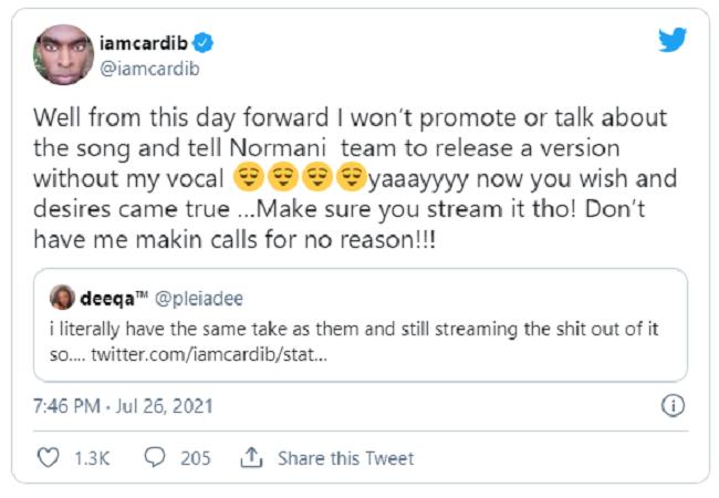 Irritada com os fãs da Normani, Cardi B disse que não irá mais promover “Wild Side”; entenda