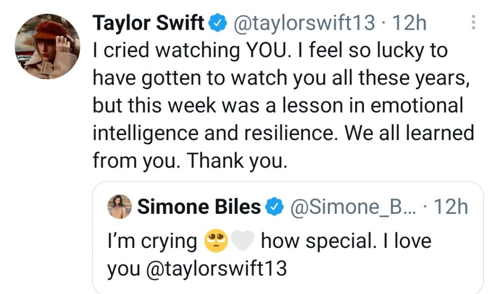 EMOCIONANTE: Taylor Swift manda mensagem de apoio à ginasta Simone Biles